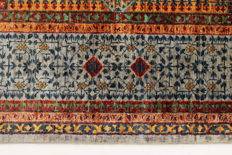 6x8 Multicolor and Gray Turkish Tribal Rug