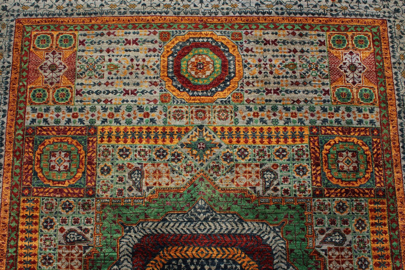 6x8 Multicolor and Gray Turkish Tribal Rug