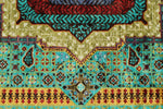 6x8 Light Green and Light Blue Turkish Tribal Rug