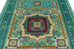 6x8 Light Green and Light Blue Turkish Tribal Rug