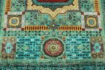 6x8 Light Green and Light Blue Turkish Tribal Rug