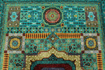 6x8 Light Green and Light Blue Turkish Tribal Rug