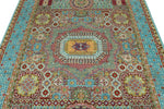 6x8 Light Green and Light Blue Turkish Tribal Rug