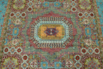 6x8 Light Green and Light Blue Turkish Tribal Rug