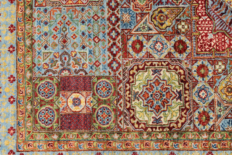 6x8 Multicolor and Light Blue Turkish Tribal Rug