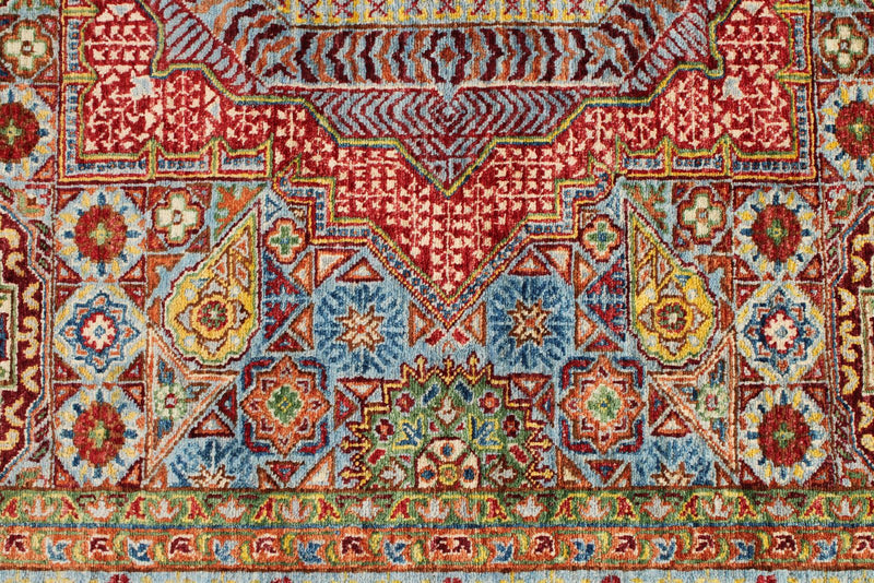 6x8 Multicolor and Light Blue Turkish Tribal Rug