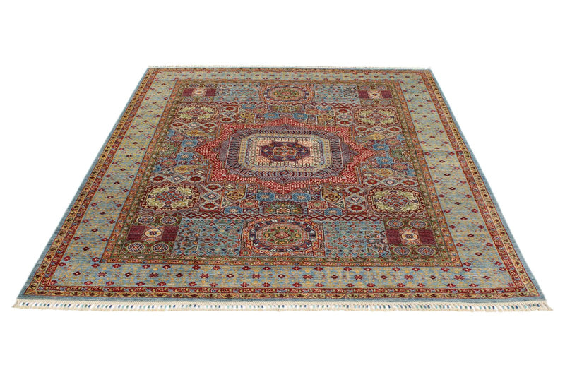 6x8 Multicolor and Light Blue Turkish Tribal Rug