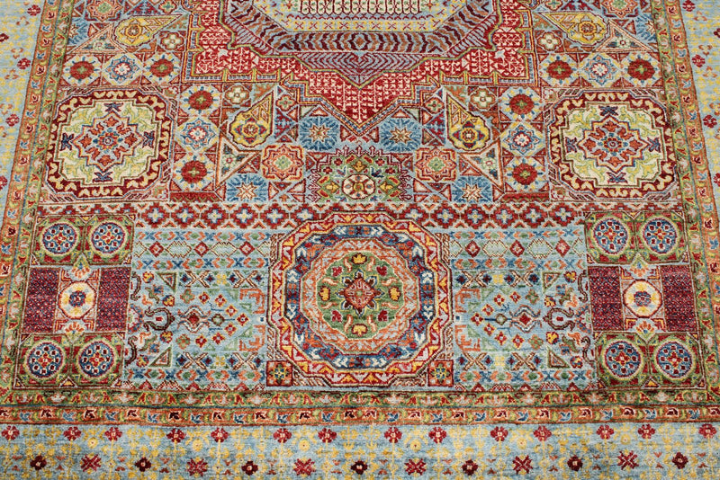 6x8 Multicolor and Light Blue Turkish Tribal Rug