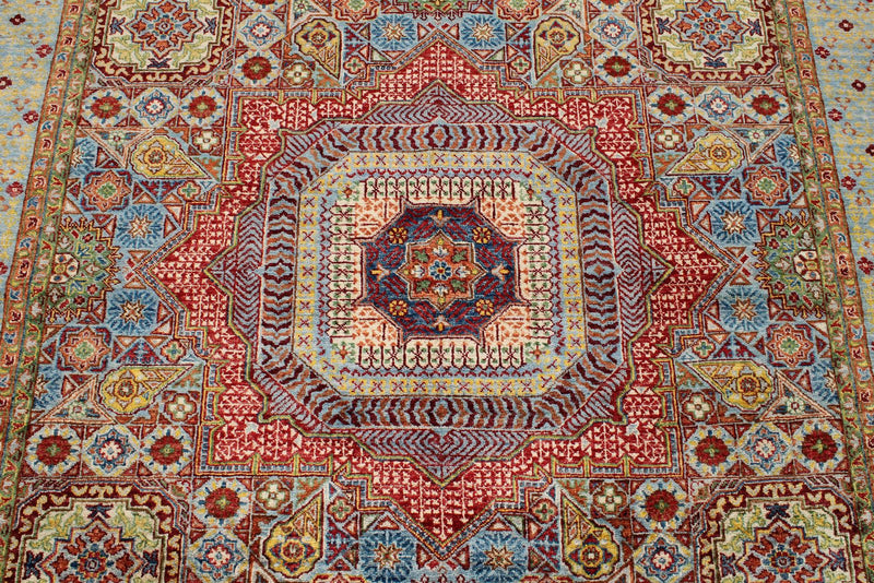 6x8 Multicolor and Light Blue Turkish Tribal Rug