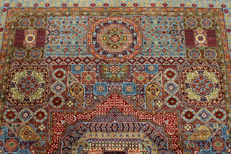 6x8 Multicolor and Light Blue Turkish Tribal Rug