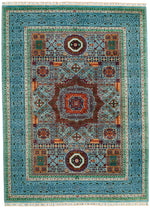 6x8 Gray and Light Blue Turkish Tribal Rug