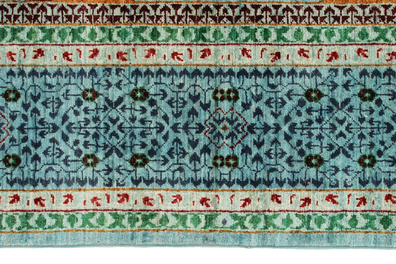 6x8 Gray and Light Blue Turkish Tribal Rug