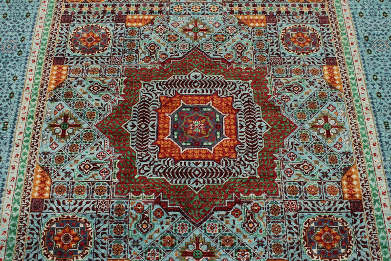 6x8 Gray and Light Blue Turkish Tribal Rug