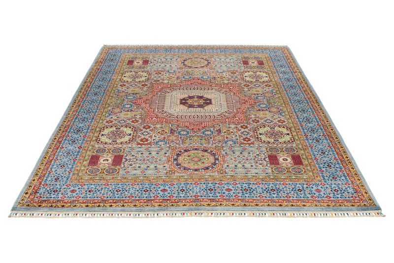 6x8 Multicolor and Blue Turkish Tribal Rug