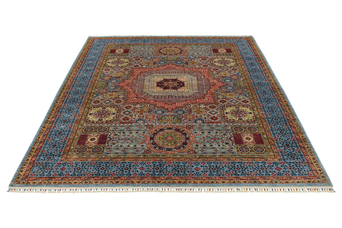 6x8 Multicolor and Blue Turkish Tribal Rug