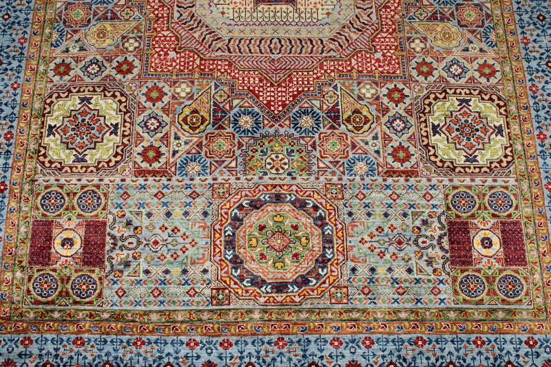 6x8 Multicolor and Blue Turkish Tribal Rug