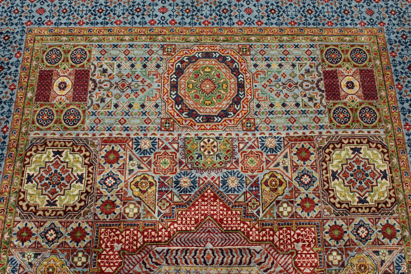 6x8 Multicolor and Blue Turkish Tribal Rug