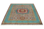 5x7 Light Gray and Turquoıse Turkish Tribal Rug