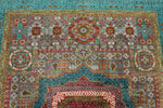 5x7 Light Gray and Turquoıse Turkish Tribal Rug