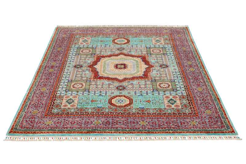 5x6 Turquoıse and Purple Turkish Tribal Rug