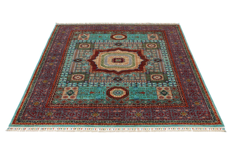 5x6 Turquoıse and Purple Turkish Tribal Rug