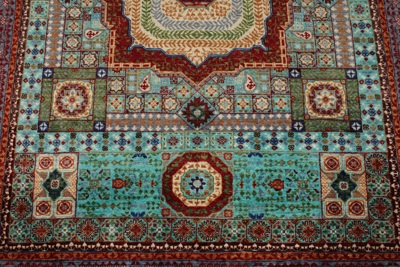 5x6 Turquoıse and Purple Turkish Tribal Rug