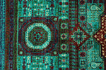 6x8 Green and Navy Turkish Tribal Rug