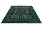 6x8 Green and Navy Turkish Tribal Rug