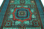 6x8 Green and Navy Turkish Tribal Rug