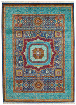 6x8 Blue and Turquoıse Turkish Tribal Rug