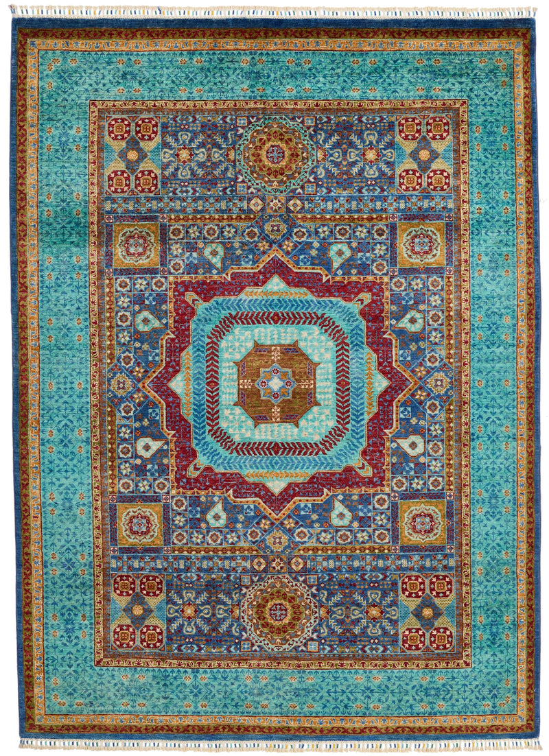 6x8 Blue and Turquoıse Turkish Tribal Rug