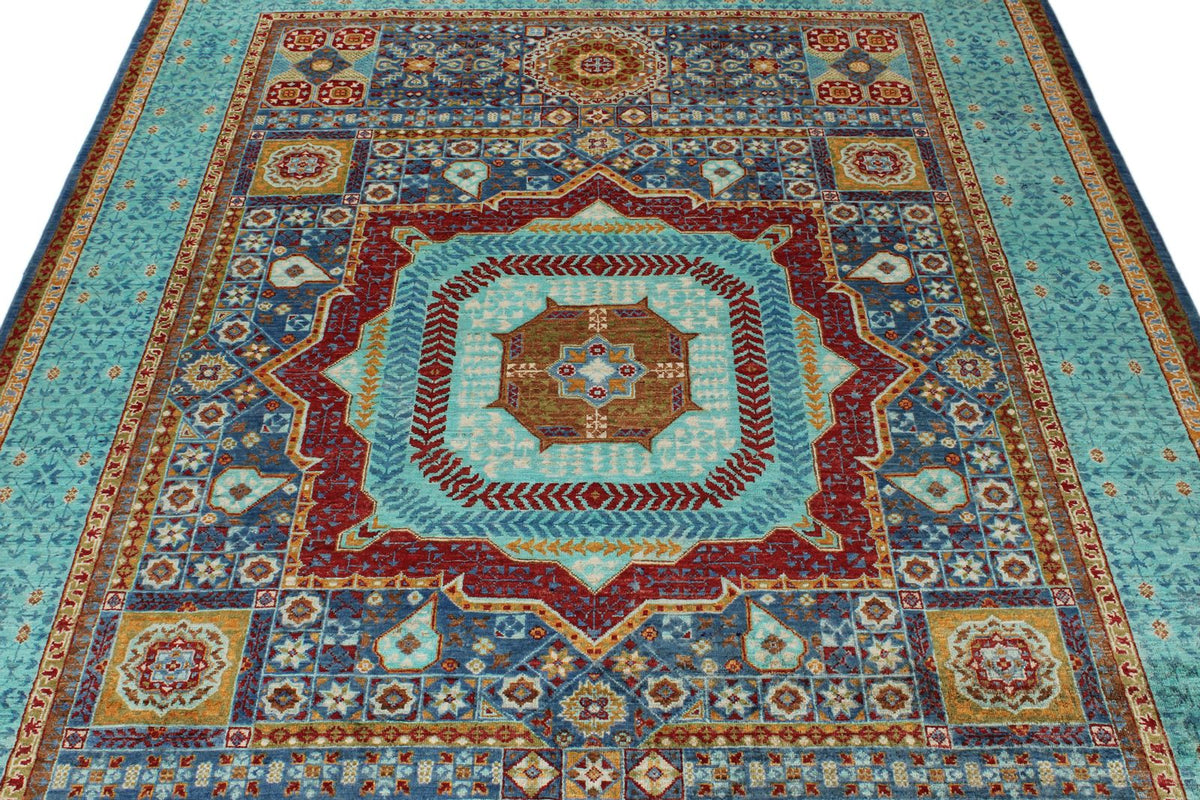 6x8 Blue and Turquoıse Turkish Tribal Rug
