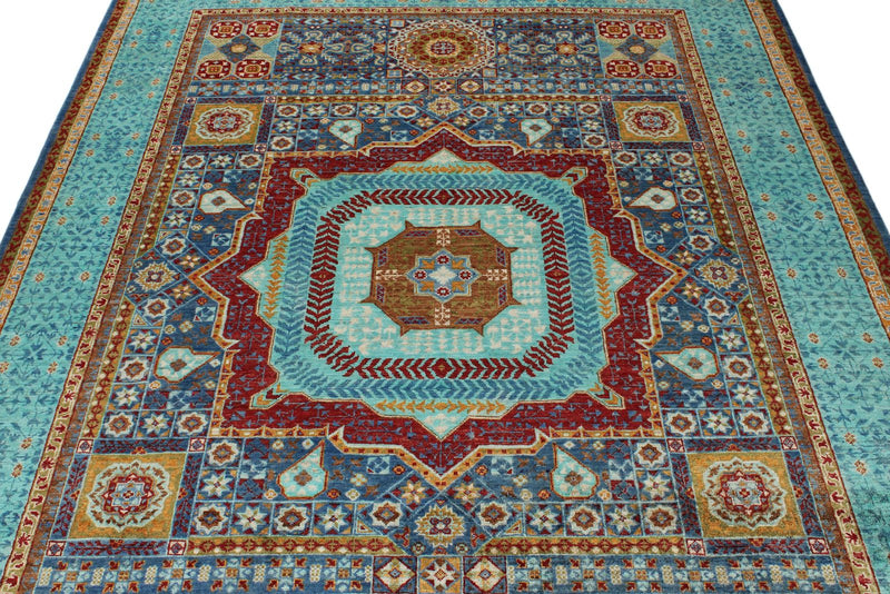 6x8 Blue and Turquoıse Turkish Tribal Rug