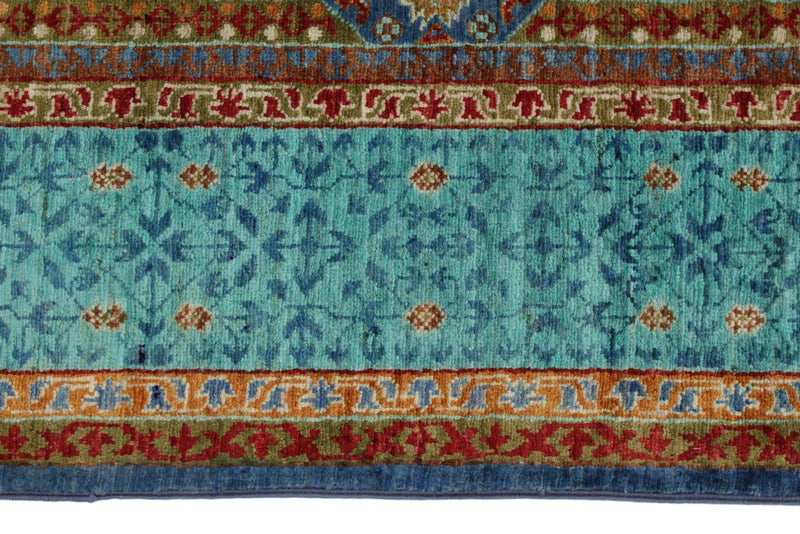 6x8 Blue and Turquoıse Turkish Tribal Rug