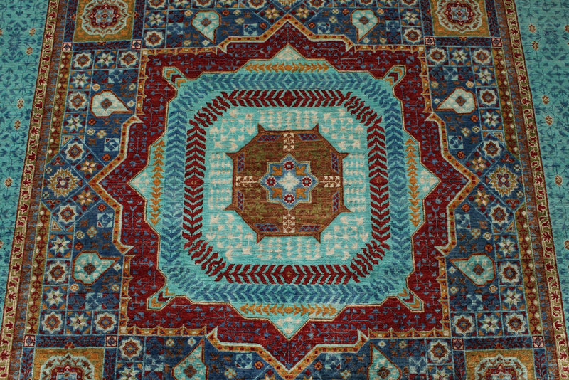 6x8 Blue and Turquoıse Turkish Tribal Rug