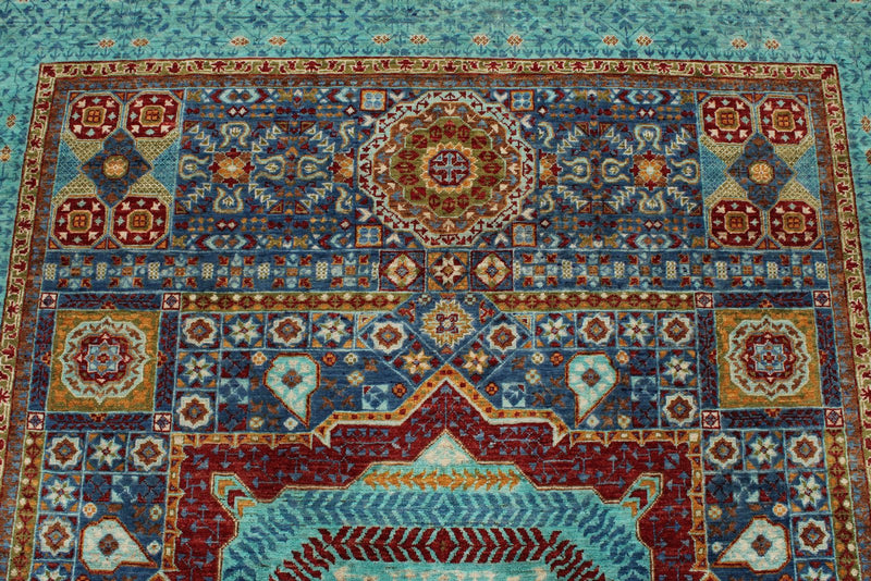 6x8 Blue and Turquoıse Turkish Tribal Rug