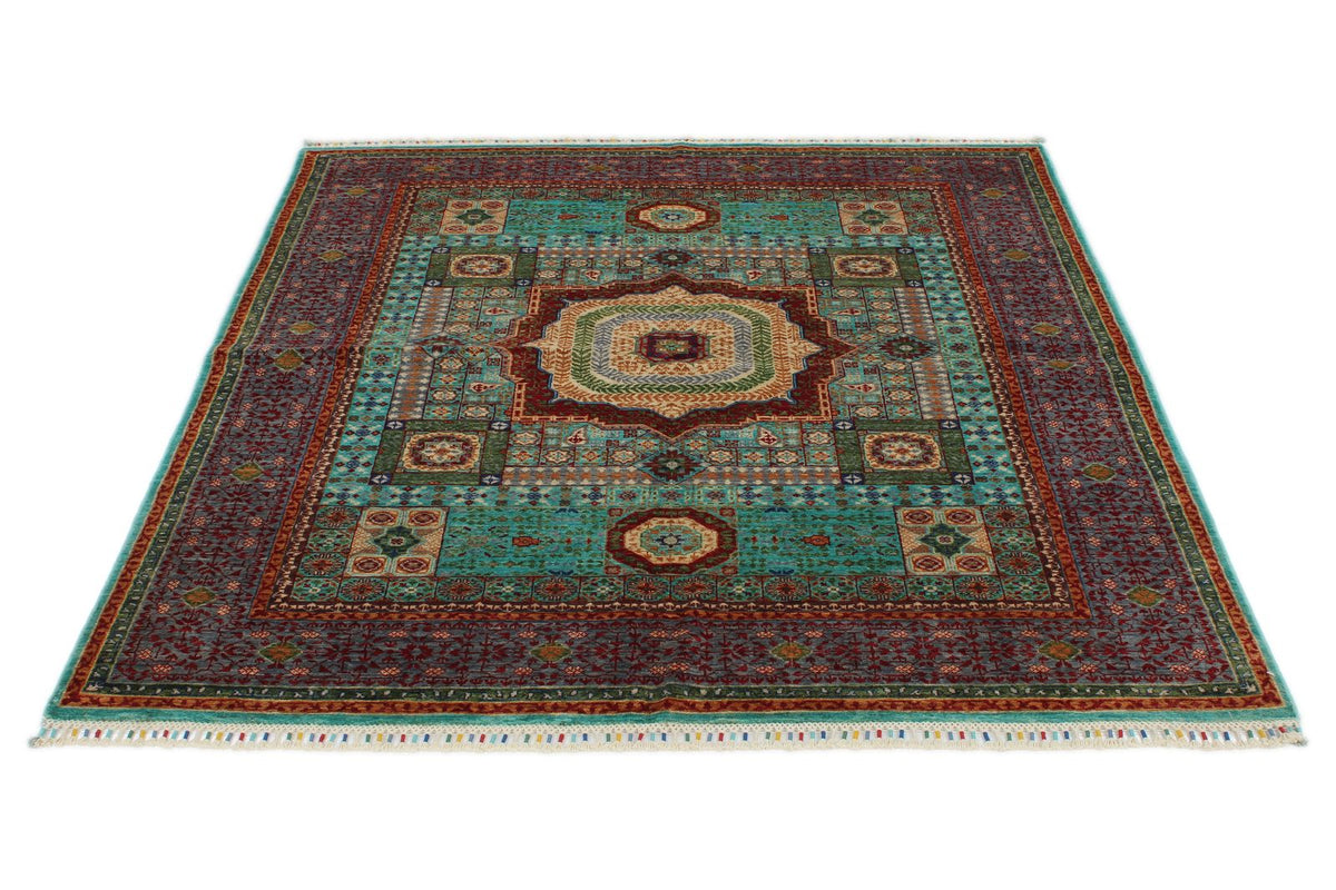 5x6 Turquoıse and Gray Turkish Tribal Rug