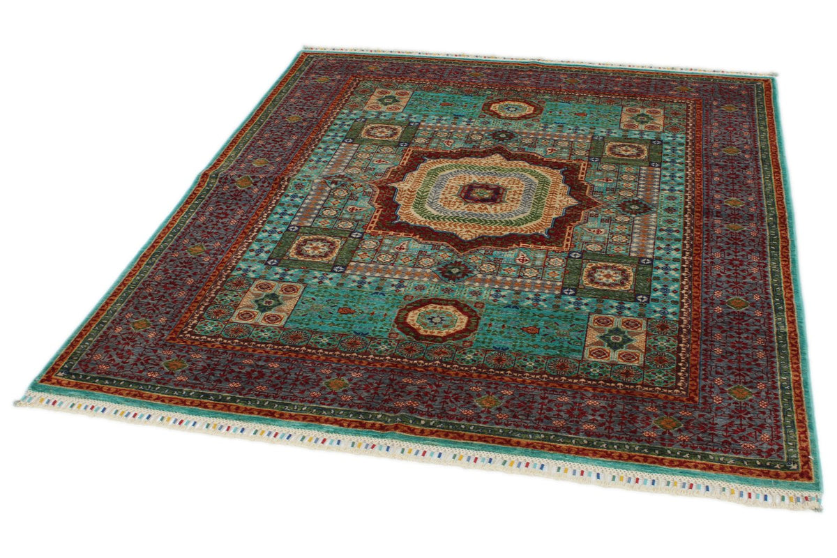 5x6 Turquoıse and Gray Turkish Tribal Rug