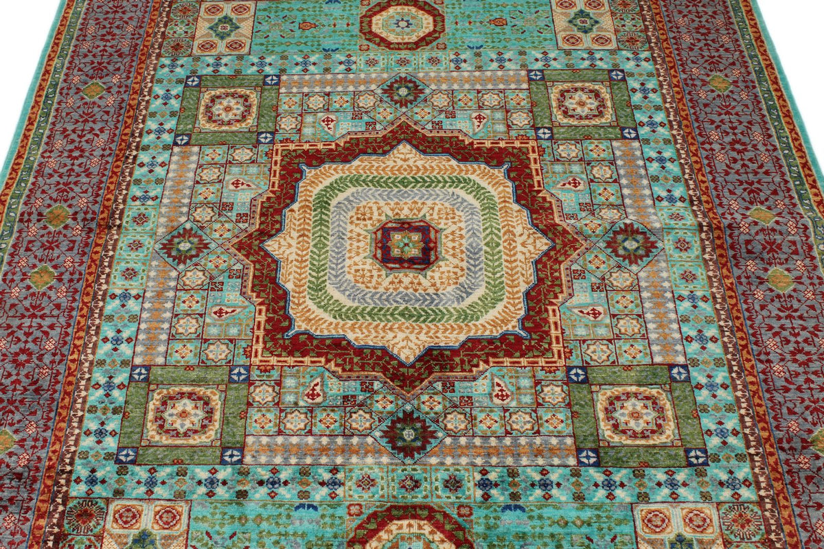 5x6 Turquoıse and Gray Turkish Tribal Rug