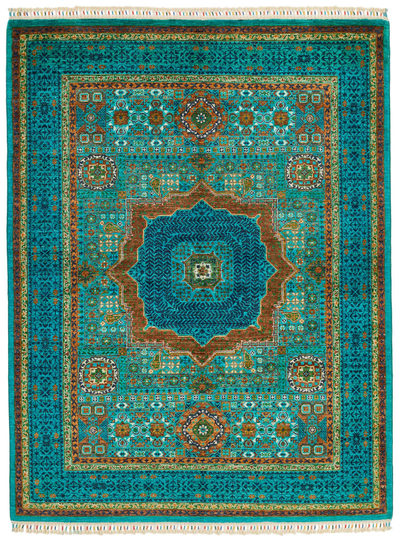 5x7 Turquoıse and Blue Turkish Tribal Rug