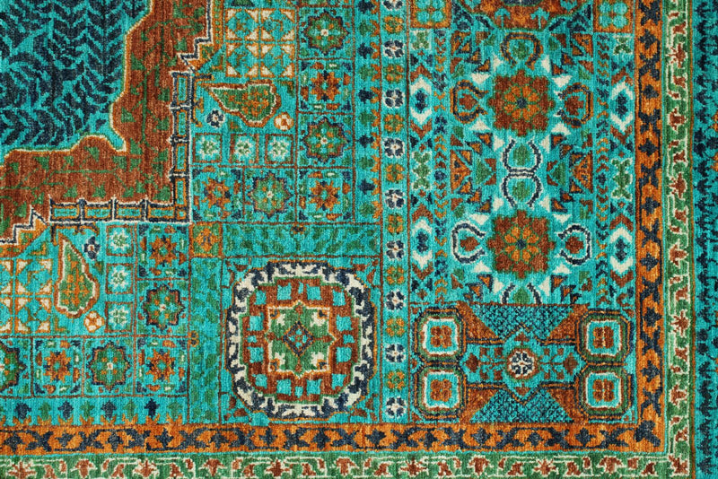 5x7 Turquoıse and Blue Turkish Tribal Rug