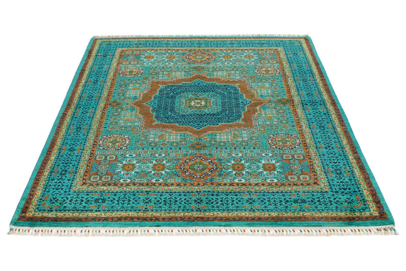 5x7 Turquoıse and Blue Turkish Tribal Rug