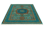 5x7 Turquoıse and Blue Turkish Tribal Rug