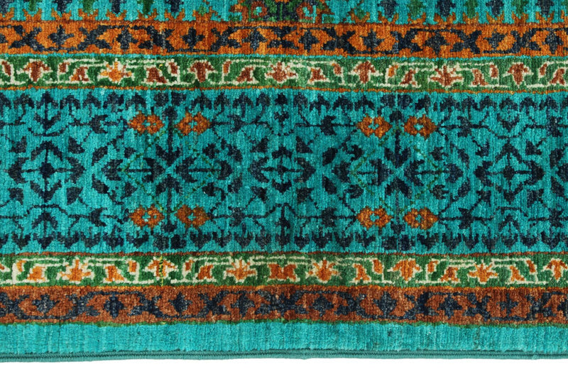 5x7 Turquoıse and Blue Turkish Tribal Rug