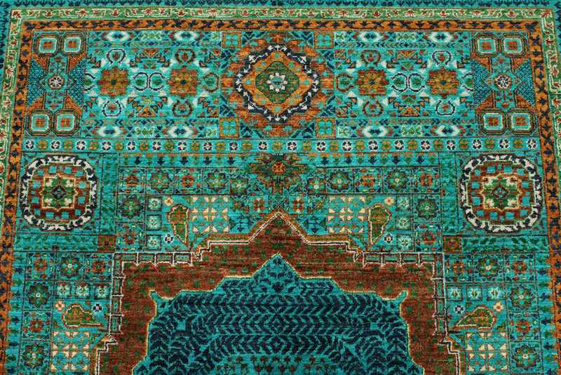 5x7 Turquoıse and Blue Turkish Tribal Rug