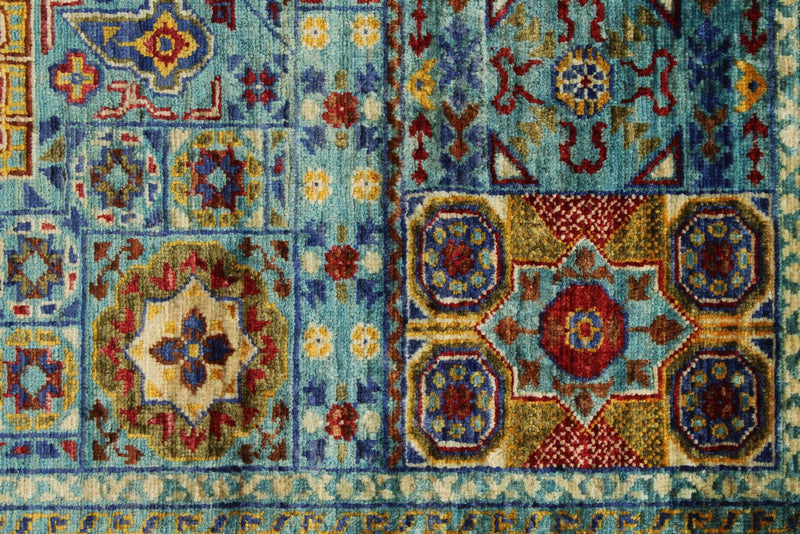 4x6 Blue and Multicolor Turkish Tribal Rug