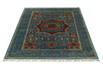 4x6 Blue and Multicolor Turkish Tribal Rug