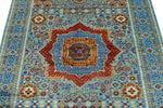 4x6 Blue and Multicolor Turkish Tribal Rug