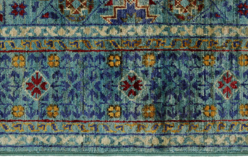 4x6 Blue and Multicolor Turkish Tribal Rug