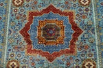 4x6 Blue and Multicolor Turkish Tribal Rug